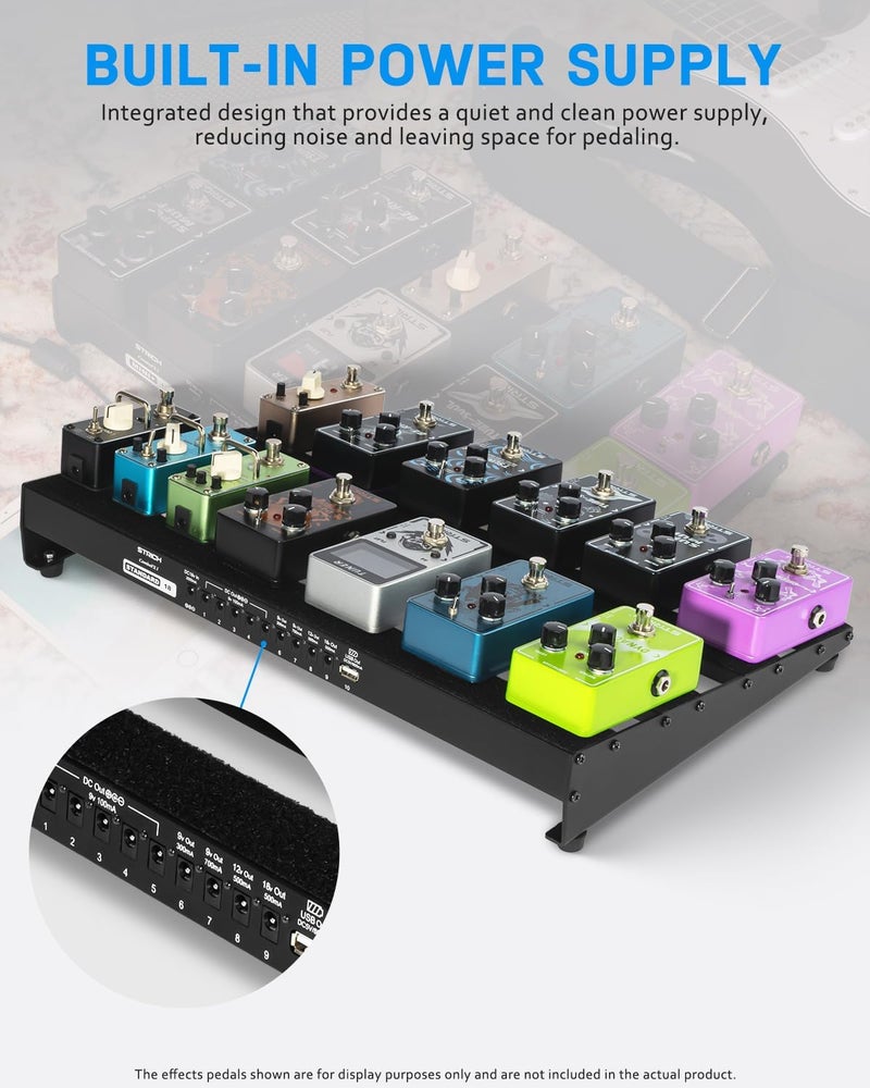 STRICH Guitar Pedal Board with Built-in Power Supply, Pedal Board 18 x 11" Lightweight 2.65lb Aluminum Alloy, PedalBoard with Pedal Cables, Bag, Hook Loop Strips PB-S18 - Image 2